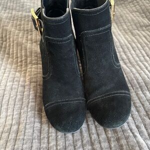 Tory Burch Black Suede Booties with Gold Accent